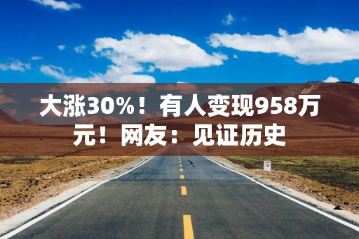 大涨30%！有人变现958万元！网友：见证历史